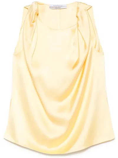 Another Tomorrow Twist Shoulder Top In Gold