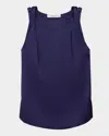 Another Tomorrow Twisted-shoulder Satin Tank Top In Indigo