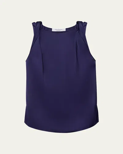 Another Tomorrow Twisted-shoulder Satin Tank Top In Indigo
