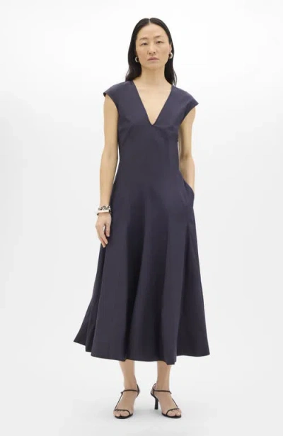 Another Tomorrow V Neck Day Dress In Black