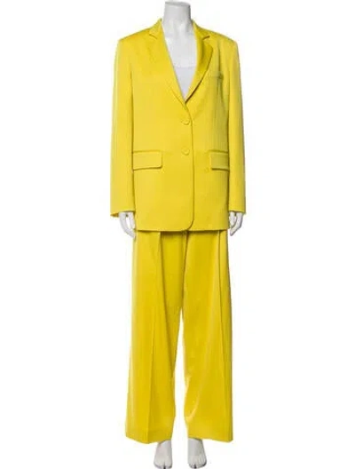 Pre-owned Another Tomorrow Virgin Wool Pleated Accents Pant Set W/ Tags In Yellow
