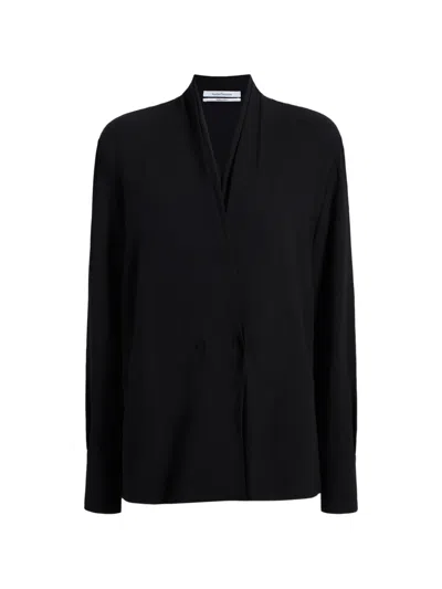 Another Tomorrow V-neck Blouse In Black