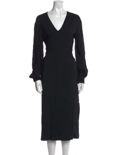 Pre-owned Another Tomorrow V-neck Long Dress In Black