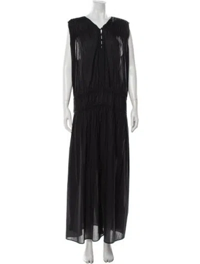 Pre-owned Another Tomorrow V-neck Long Dress In Black