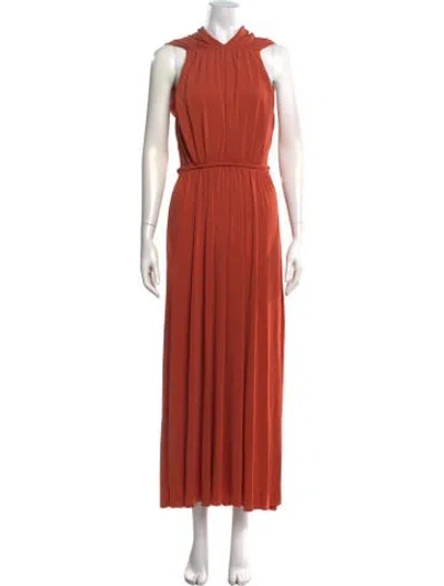 Pre-owned Another Tomorrow V-neck Long Dress In Orange