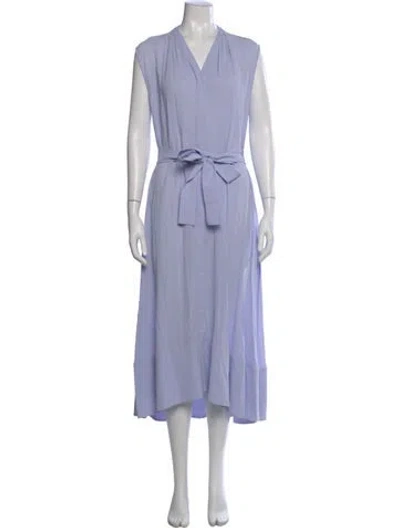 Pre-owned Another Tomorrow V-neck Long Dress In Purple