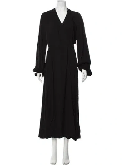 Pre-owned Another Tomorrow V-neck Long Dress W/ Tags In Black
