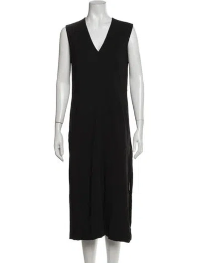 Pre-owned Another Tomorrow V-neck Midi Length Dress In Black