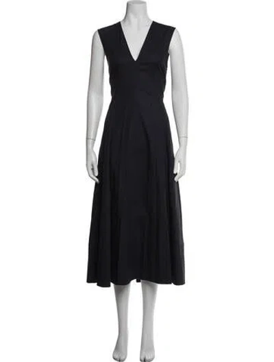 Pre-owned Another Tomorrow V-neck Midi Length Dress In Blue