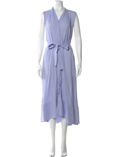 Pre-owned Another Tomorrow V-neck Midi Length Dress In Purple
