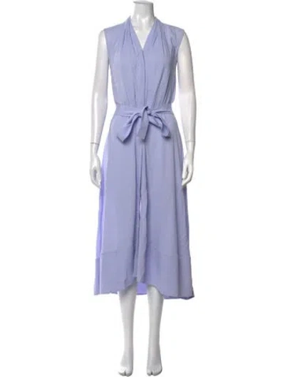 Pre-owned Another Tomorrow V-neck Midi Length Dress In Purple
