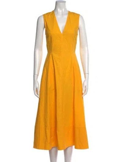 Pre-owned Another Tomorrow V-neck Midi Length Dress In Yellow