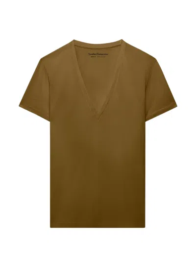Another Tomorrow V-neck Organic-cotton T-shirt In Green