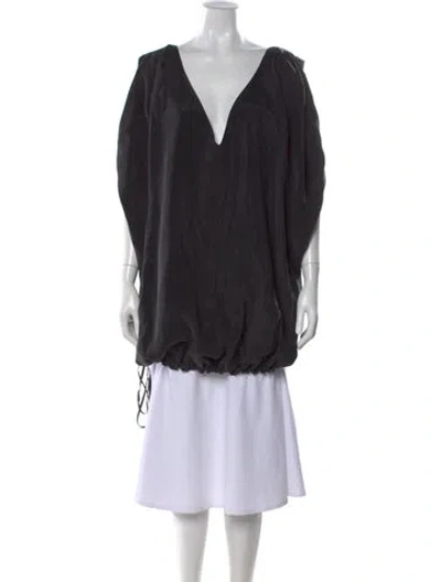 Pre-owned Another Tomorrow V-neck Sleeveless Top In Black