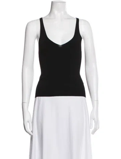 Pre-owned Another Tomorrow V-neck Sleeveless Top In Black