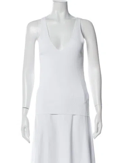 Pre-owned Another Tomorrow V-neck Sleeveless Top In White