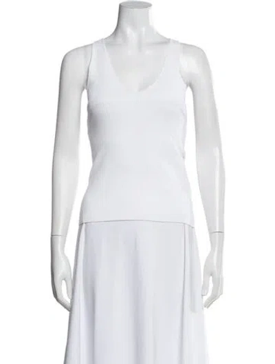 Pre-owned Another Tomorrow V-neck Sleeveless Top In White
