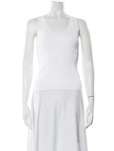 Pre-owned Another Tomorrow V-neck Sleeveless Top In White