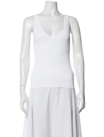 Pre-owned Another Tomorrow V-neck Sleeveless Top In White