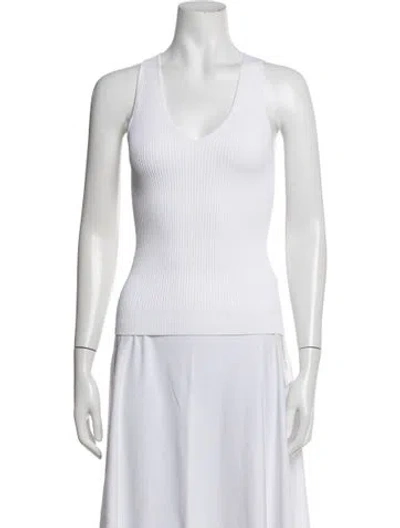 Pre-owned Another Tomorrow V-neck Sleeveless Top In White