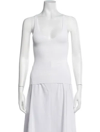 Pre-owned Another Tomorrow V-neck Sleeveless Top In White