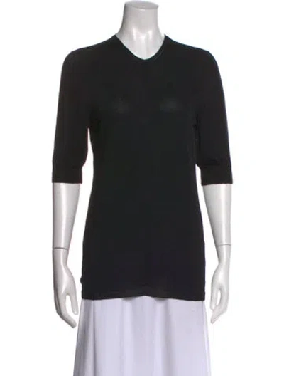 Pre-owned Another Tomorrow V-neck Three-quarter Sleeve Top In Black