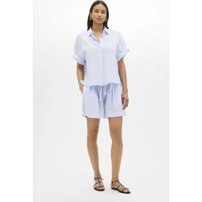 Another Tomorrow Voile Short Sleeve Shirt In Blue