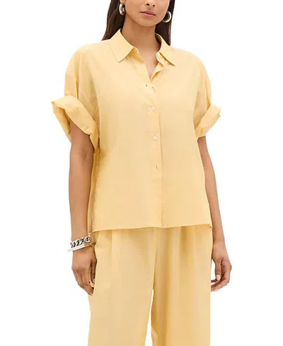Another Tomorrow Voile Short Sleeve Shirt In Gold