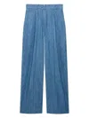 Another Tomorrow Pleated Organic Cotton-chambray Wide-leg Pants In 蓝色