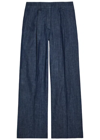 Another Tomorrow Wide-leg Chambray Trousers In Blue