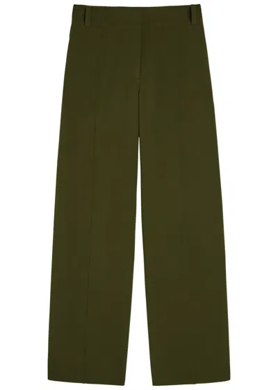 Another Tomorrow Wide-leg Stretch-wool Trousers In Green