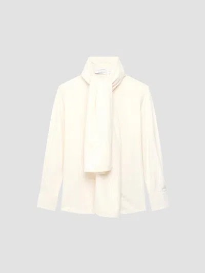 Another Tomorrow Chambray Bow Blouse In White