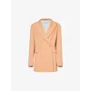 ANOTHER TOMORROW ANOTHER TOMORROW WOMEN'S CLAY FLUID DOUBLE-BREASTED RELAXED-FIT STRETCH-WOVEN BLAZER