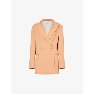 Another Tomorrow Womens Clay Fluid Double-breasted Relaxed-fit Stretch-woven Blazer