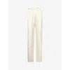 ANOTHER TOMORROW ANOTHER TOMORROW WOMEN'S CREAM PINTUCK HIGH-RISE STRAIGHT-LEG SATIN TROUSERS