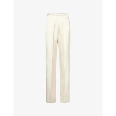 Another Tomorrow Womens Cream Pintuck High-rise Straight-leg Satin Trousers