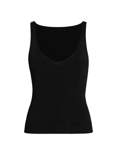 Another Tomorrow Women's Deep V Tank Knit In Black