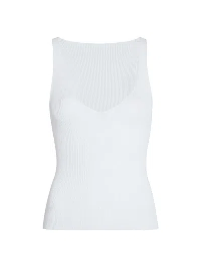 Another Tomorrow Women's Deep V Tank Knit In White