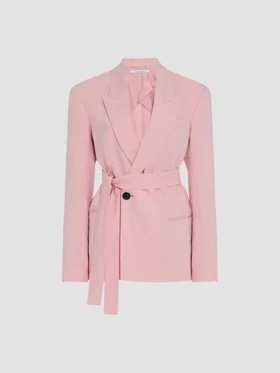 Another Tomorrow Double-breasted Fitted Blazer In Pink