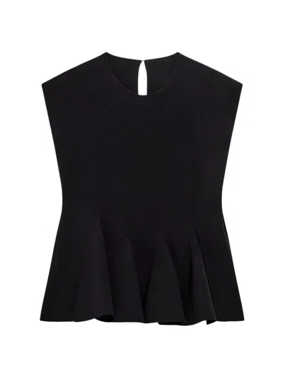 Another Tomorrow Double Face Godet Top In Black