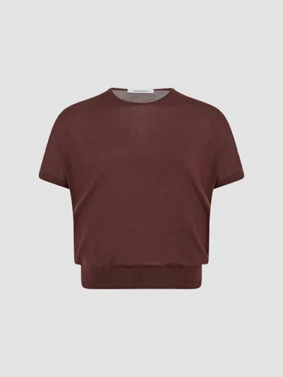 Another Tomorrow Short-sleeve Knit Top In Brown
