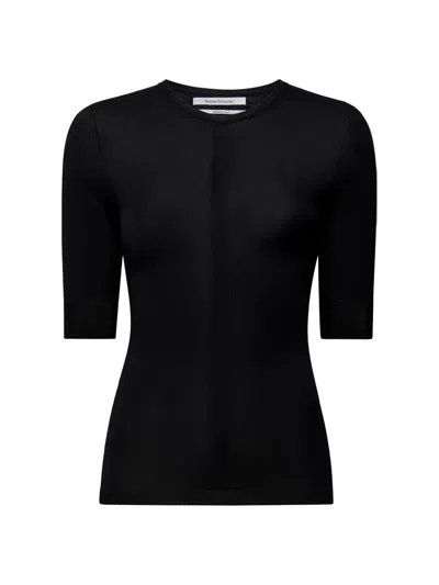 Another Tomorrow Women's Fitted Knit Top In Black