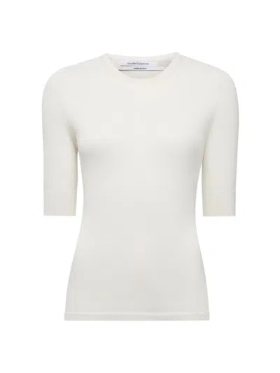 Another Tomorrow Women's Fitted Knit Top In White