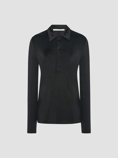 Another Tomorrow Long-sleeve Polo Top In Black