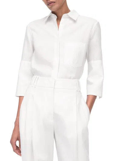 Another Tomorrow Women's French Cuff Blouse In White