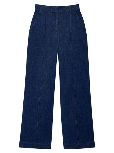 Another Tomorrow Women's High Waisted Denim Trousers In Blue