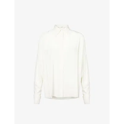 Another Tomorrow Convertible Long-sleeve Silk Shirt In Off White