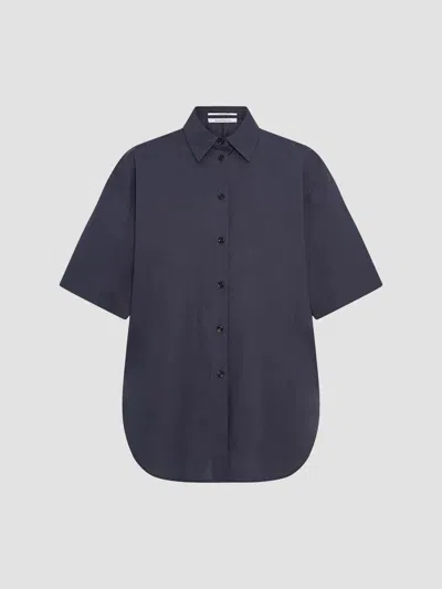 Another Tomorrow Women's Poplin Short Sleeve Shirt In Midnight