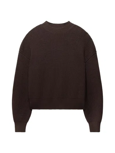 Another Tomorrow Women's Rib Crewneck Sweater In Brown