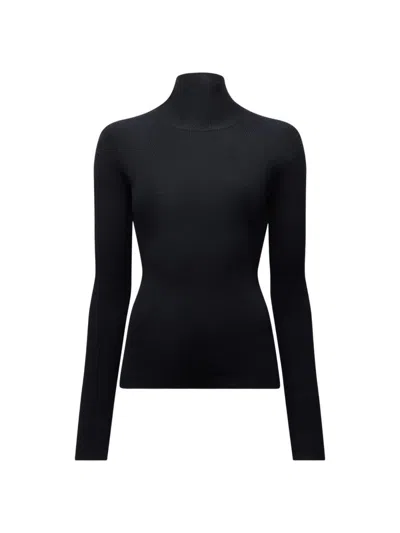 Another Tomorrow Women's Rib Knitwear Turtleneck Sweater In Black